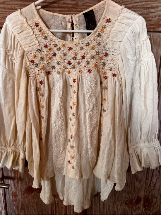 Free People Tops - Free People Cream Embroidered Boho Tunic